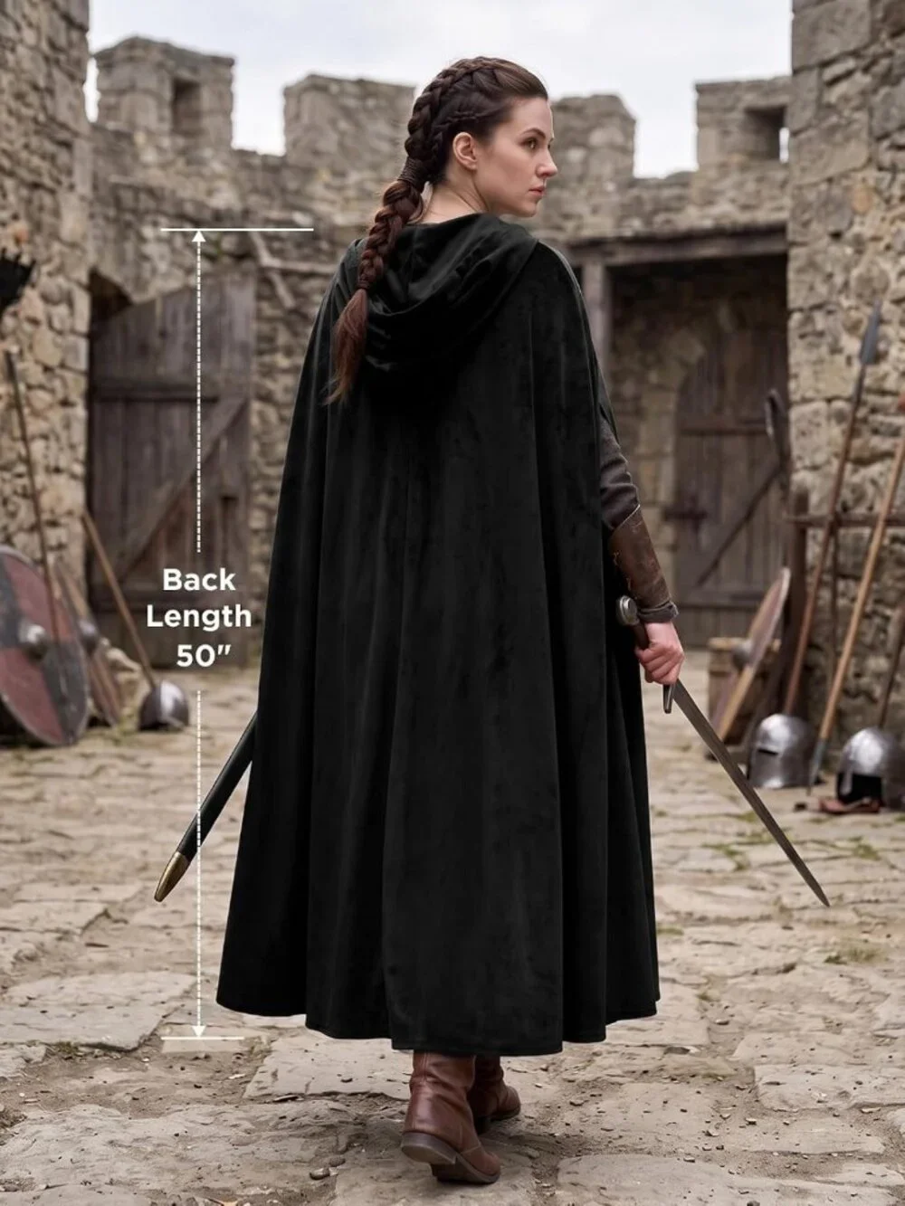 Hooded Velvet Cape Cloak for Medieval Costume, Witch, Ren Faire & Cosplay